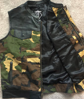 Camo and Leather Hybrid Riding Vest