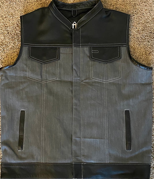 Grey with Black Leather Hybrid Vest