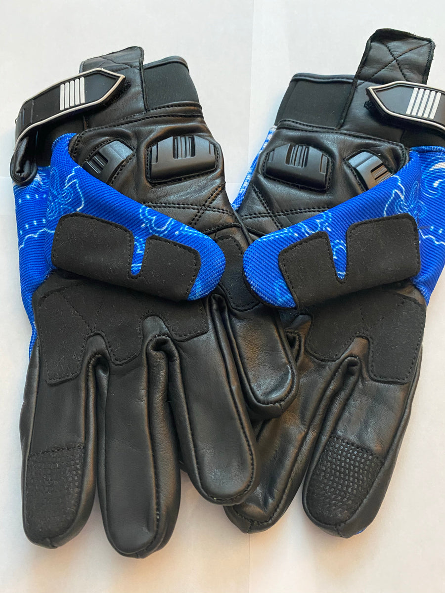 Blue & White Bandanna Print Riding Gloves – American Outlaw Gear