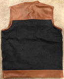 Brown Leather and Blue Denim Hybrid Riding Vest