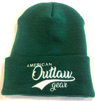 American Outlaw Beanie Green & White
