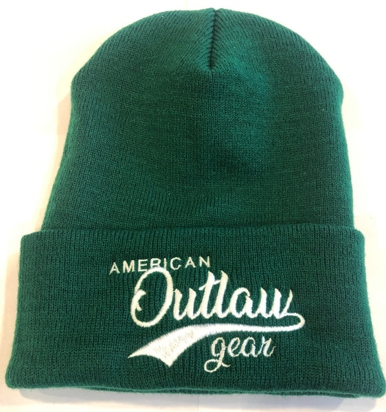 American Outlaw Beanie Green & White