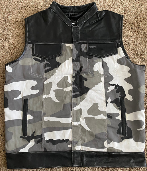 Urban Camo Black Leather Hybrid Riding Vest