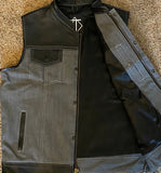 Grey with Black Leather Hybrid Vest