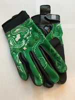 Green & White Bandanna Print Riding Gloves