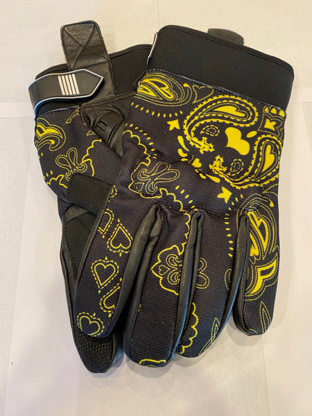 Yellow and Black Bandanna Print Riding Gloves